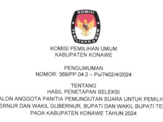 KPU Konawe Umumkan Daftar Nama Hasil Seleksi Anggota PPS Pilkada 2024